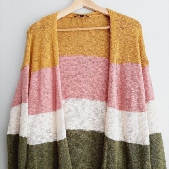 CHARLIE B / 100% Cotton Long Fine Knit Sweater Cardigan Wide Stripe Sz M - Picture 3 of 10